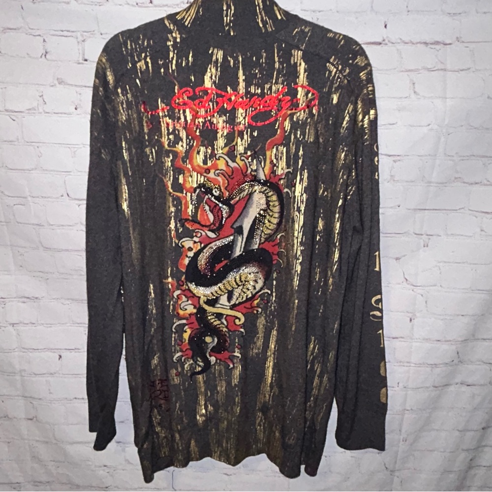 Ed Hardy by Christian Audigier Dragon Print cardigan sweater SZ XXL‎ NWT
